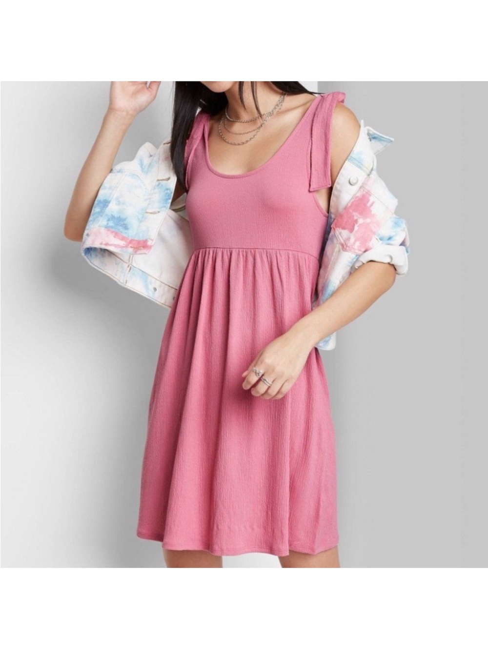 wild fable Pink Tie-Shoulder Babydoll Mini Dress